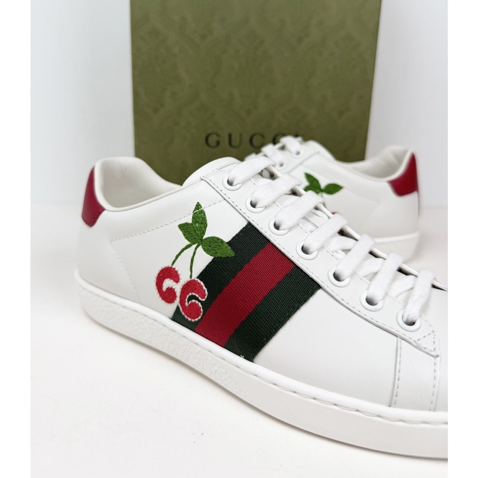 Gucci Size 4.5W - Gucci Ace Embroidered Cherry Leather NEW Size US 4.5 / IT 34.5 - 3 Thumbnail