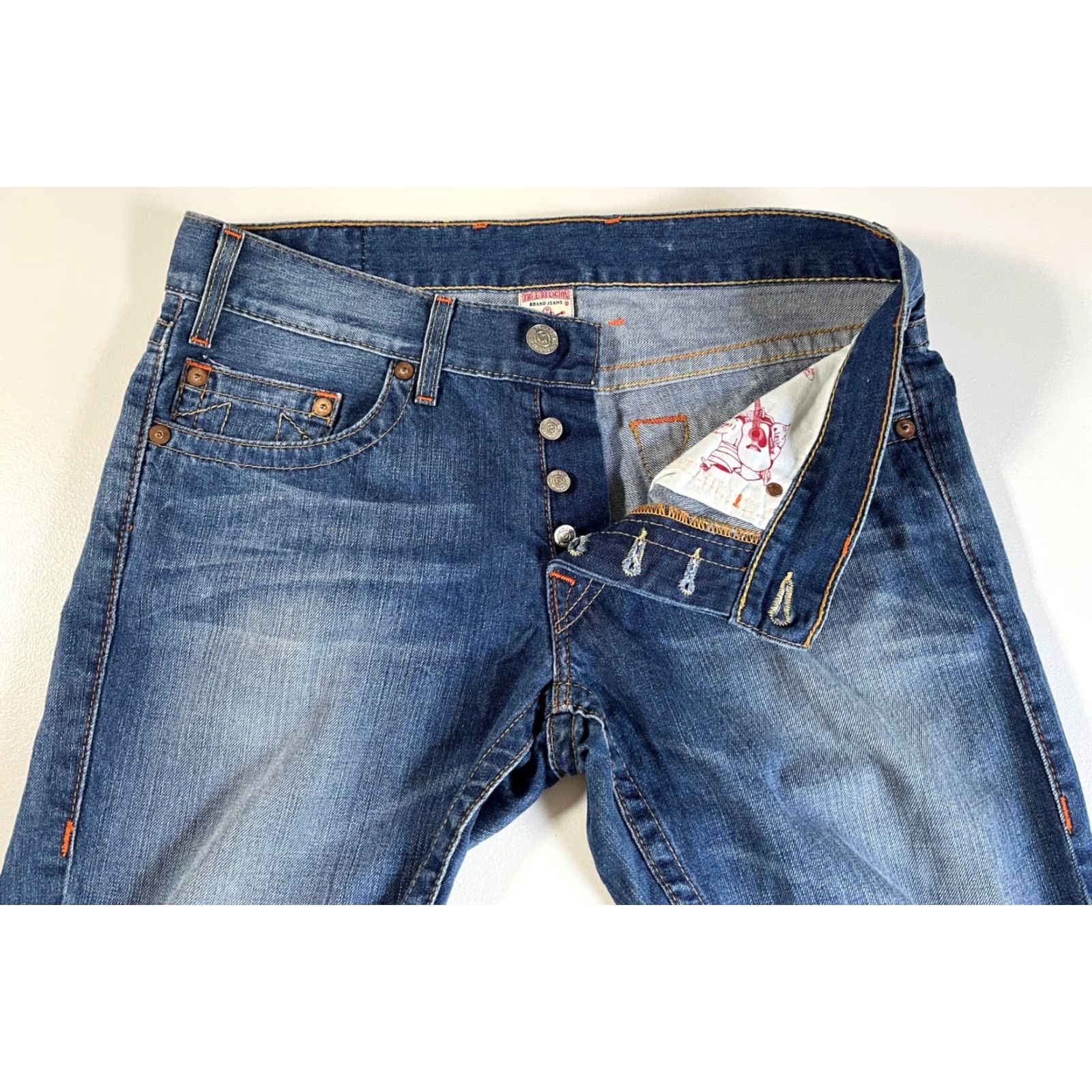 True Religion TRUE RELIGION Jeans Slim Straight Leg Mens Regular 33x32 Blue 5-Pocket Denim Made in USA Size US 33 - 5 Thumbnail