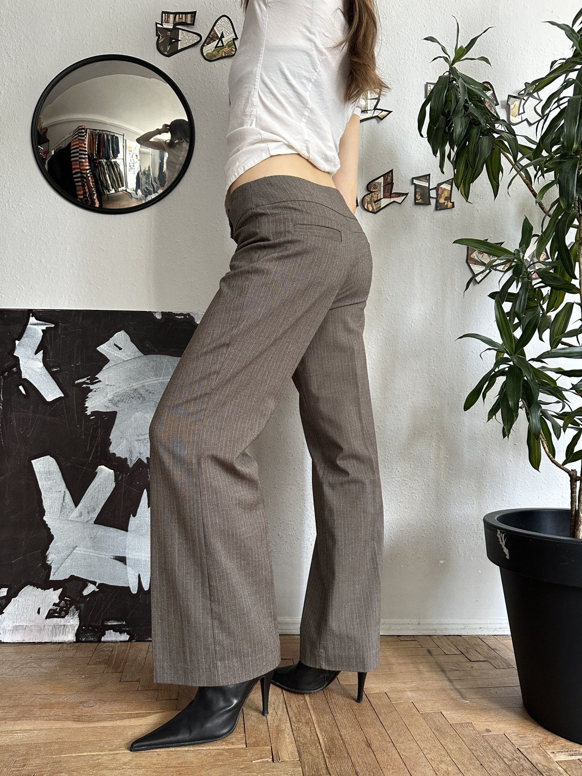 Beauty Beast × Japanese Brand Sade Office Siren Corpcore Wide Leg Stripe Pants Flared 00s Size 30" / US 8 / IT 44 - 6 Thumbnail
