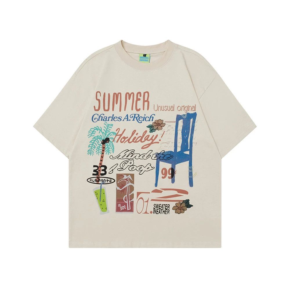 Vintage Men's loose casual high street beach chair print T-shirt Size US M / EU 48-50 / 2 - 1 Thumbnail