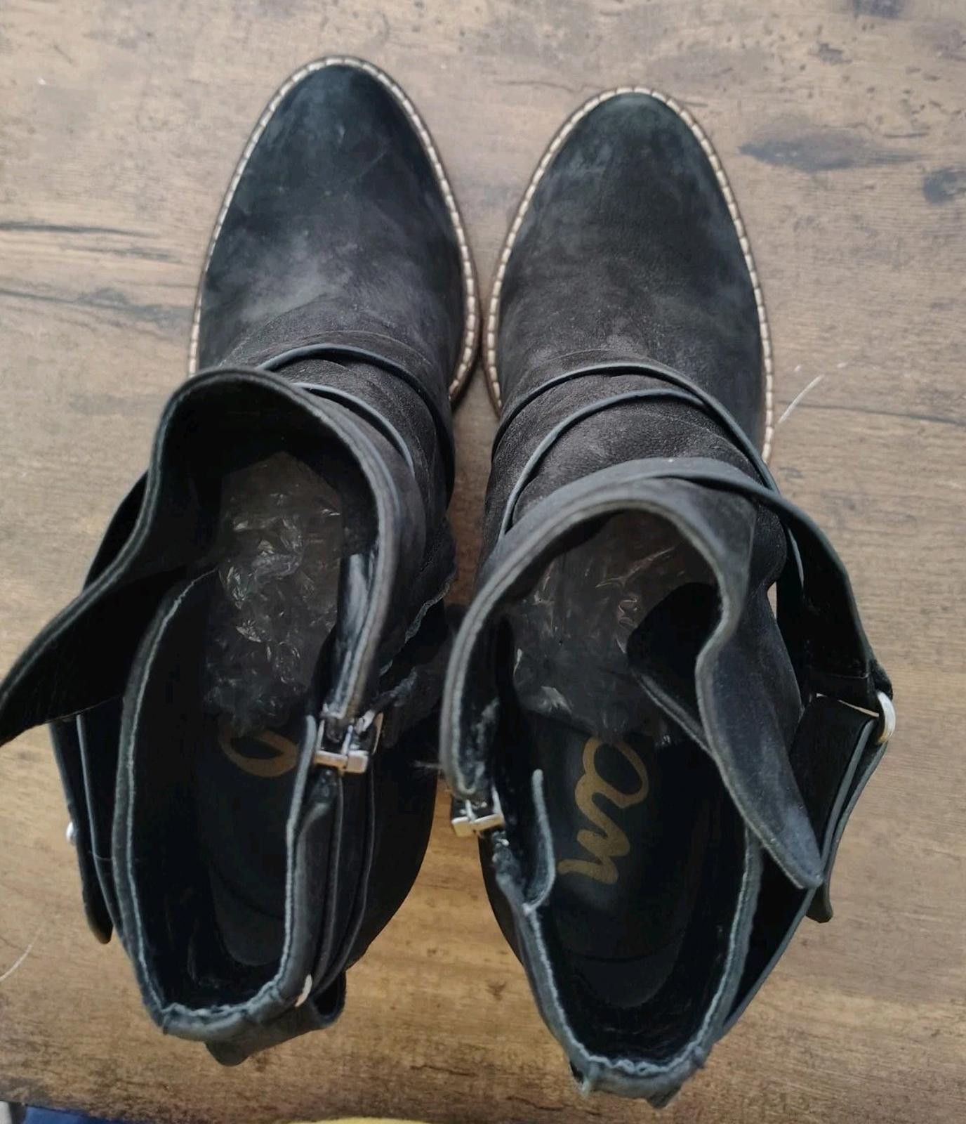 Designer Sam Edelman Ankle Boots Black Leather Side Zip Bootie Women Size US 6 / IT 36 - 2 Thumbnail