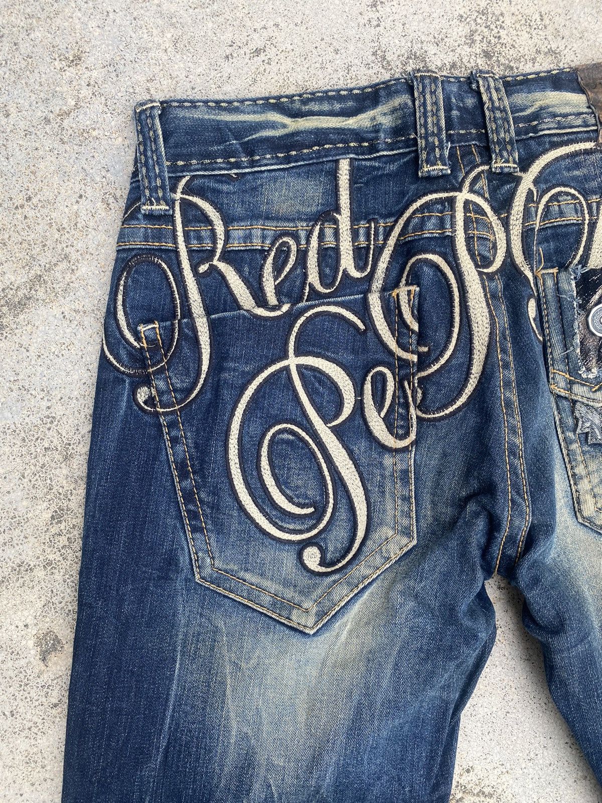 If Six Was Nine × Le Grande Bleu (L.G.B.) Flare Jeans Red Papper Clawmark Studded Cross Bootcut Size US 30 / EU 46 - 20 Thumbnail