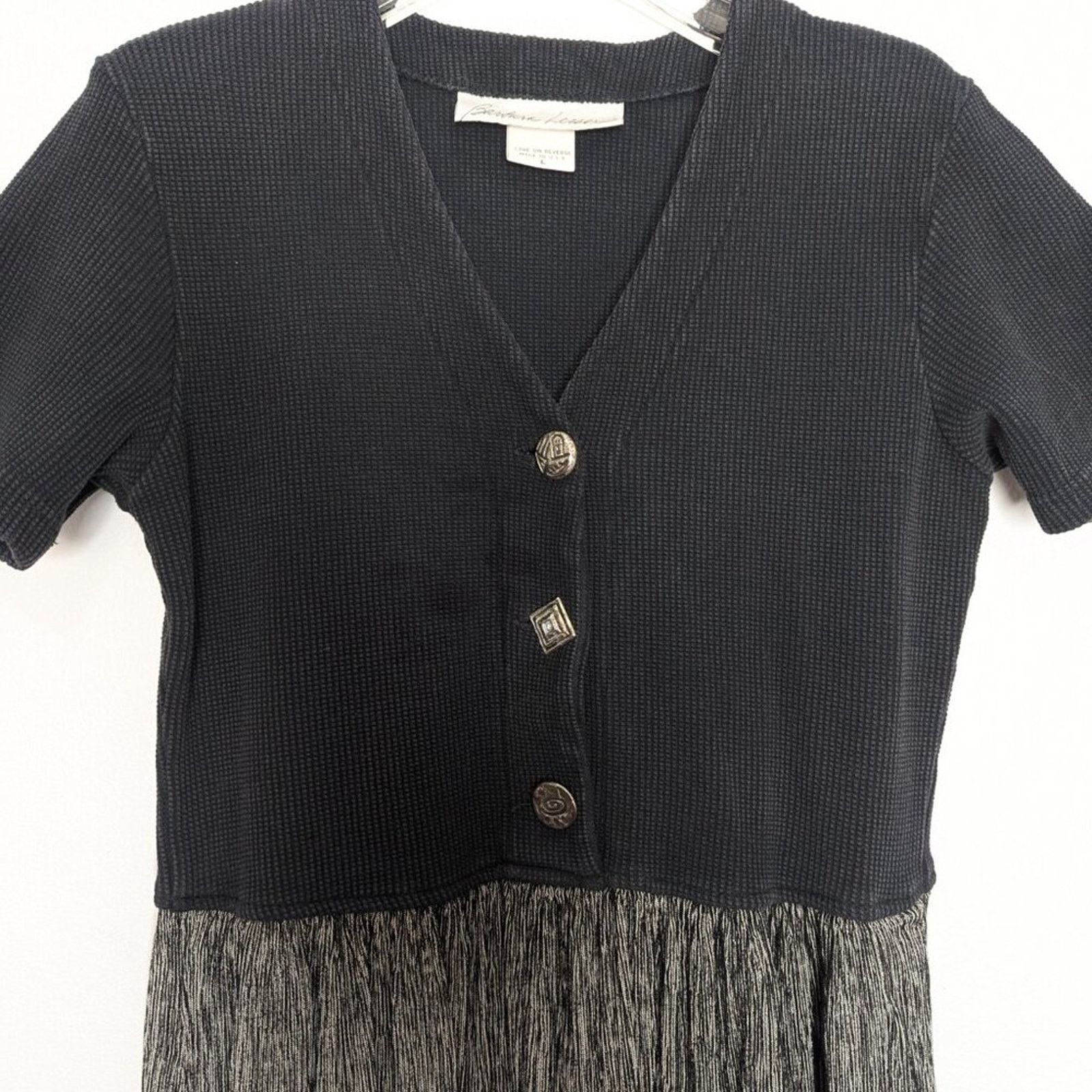 Vintage Vintage 90's Barbara Lesser Black Short Sleeve Boho Dress Size M / US 6-8 / IT 42-44 - 5 Thumbnail