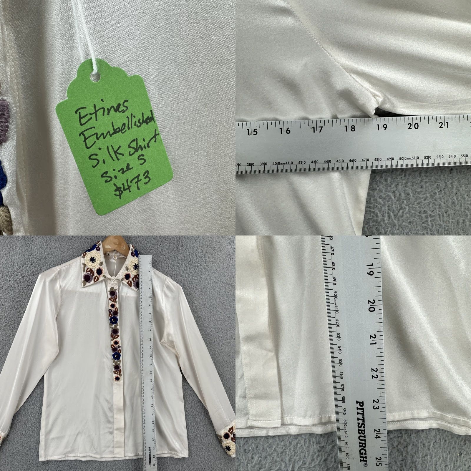 Vintage La Fuori Blouse Shirt Womens S White Silk Sheer Embroidered Collar Flowers NWT Size S Size S / US 4 / IT 40 - 9 Thumbnail