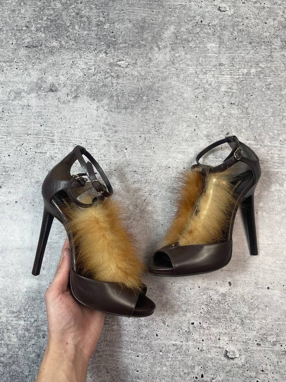 Roberto Cavalli Vintage 00s Roberto Cavalli Fur Brown High Heels Sandal Y2K Size US 8.5 / IT 38.5 - 1 Thumbnail