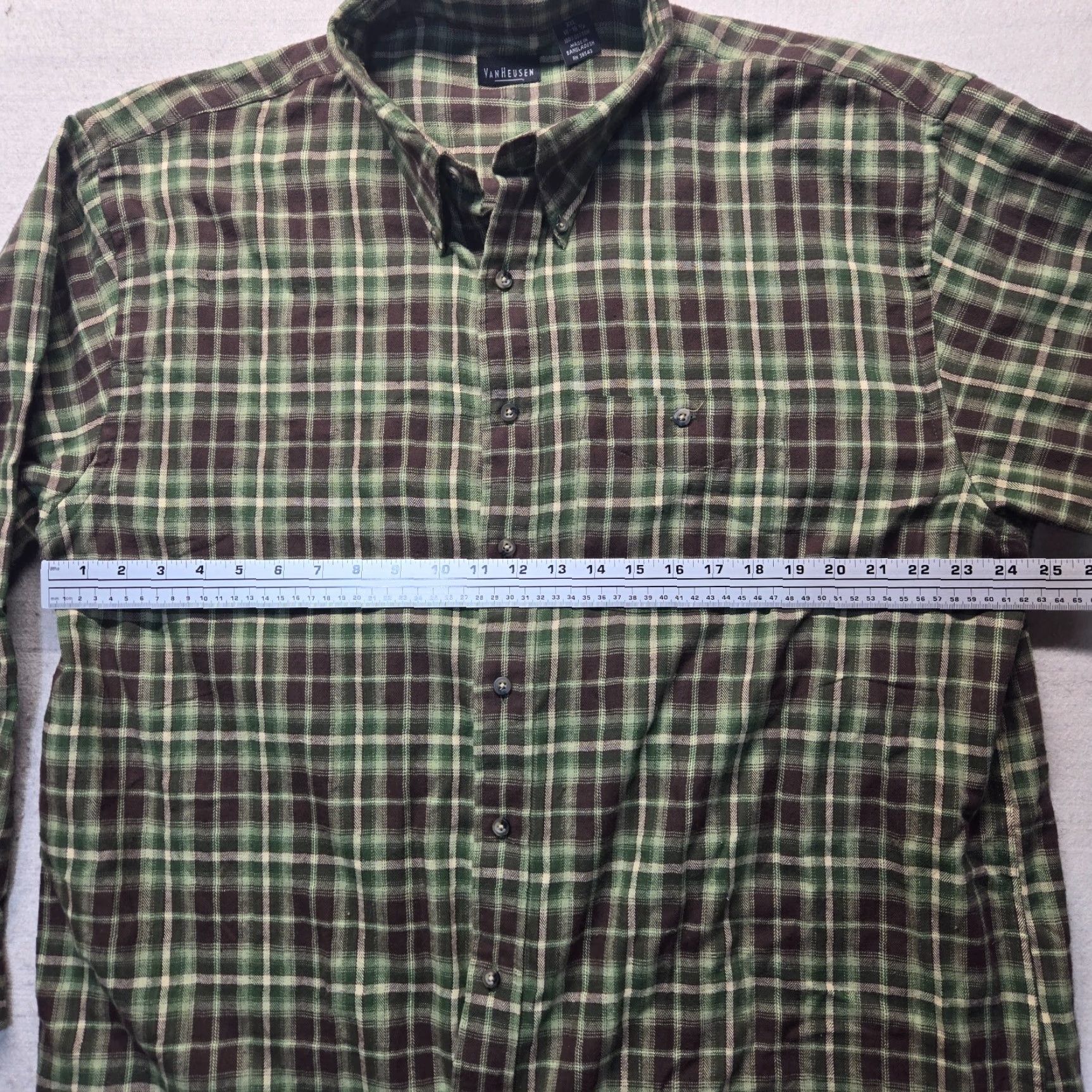 Van Heusen Van Heusen Shirt 2XL Green Plaid Button-Up Adult Men’s Flannel Cotton Shirt Size US XXL / EU 58 / 5 - 4 Thumbnail