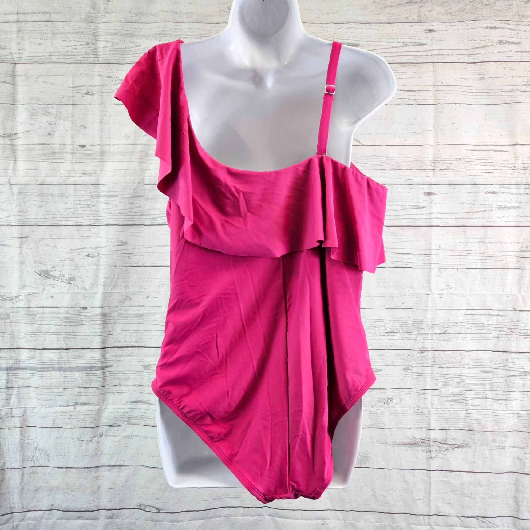 Vintage Kona Sol Womens One Piece Swimsuit Sz 17 Solid Pink Ruffle Size ONE SIZE - 3 Thumbnail