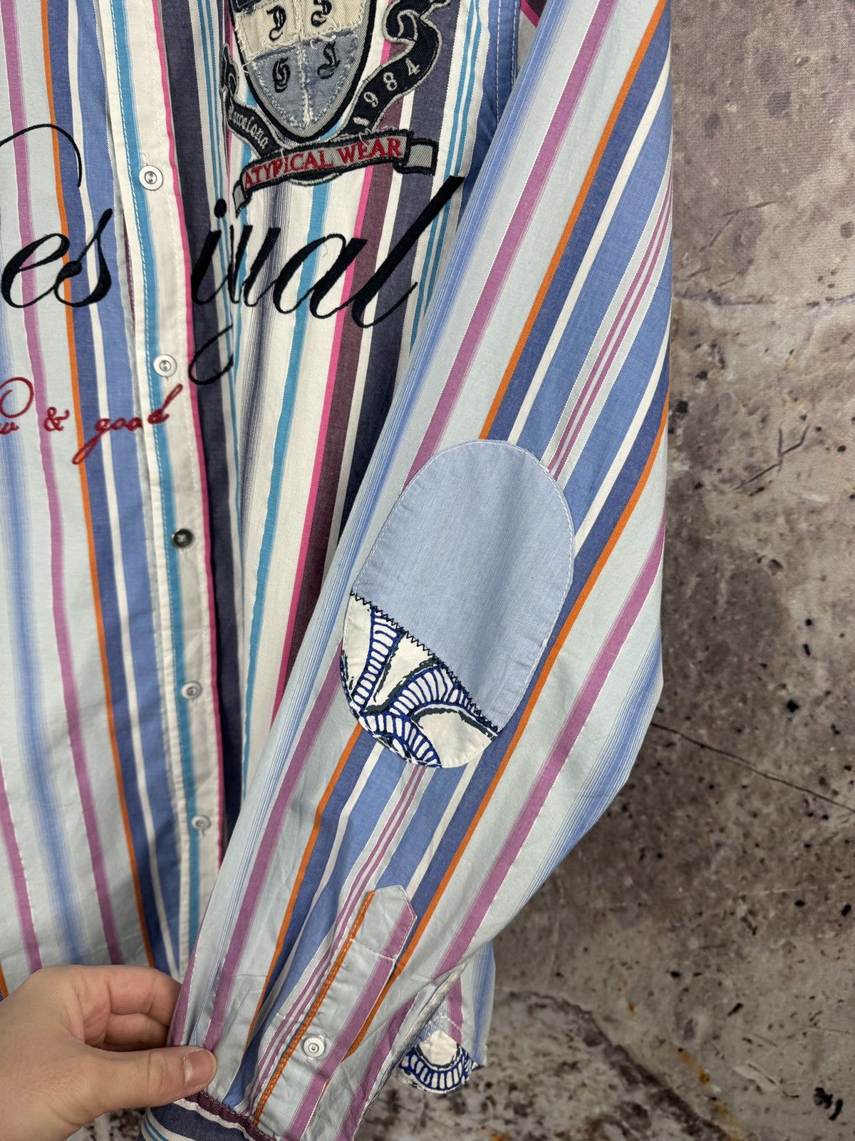 Desigual Desigual Multicolor Striped Button-Down Shirt Logo Embroider Size US M / EU 48-50 / 2 - 9 Thumbnail