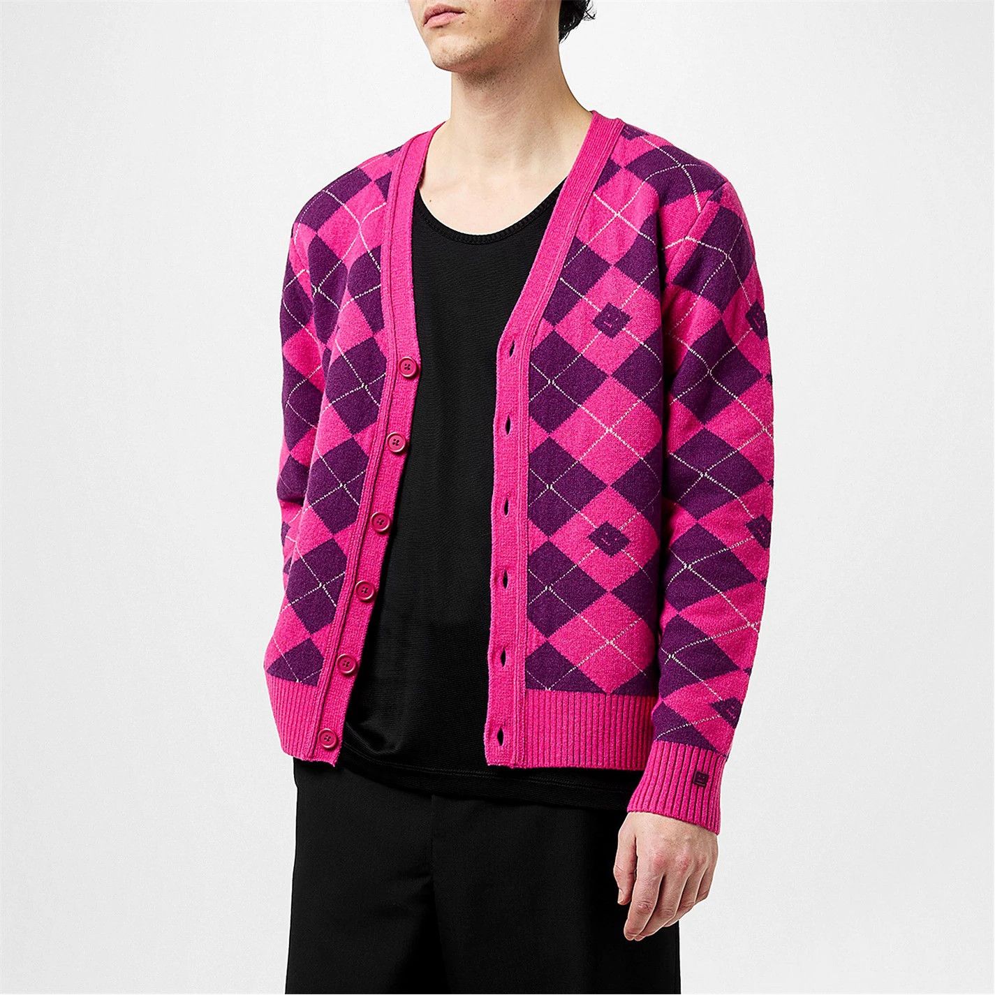 Acne Studios o1g2r1mq0825 Argyle Jacquard Cardigan in Pink/Purple Size US L / EU 52-54 / 3 - 2 Thumbnail