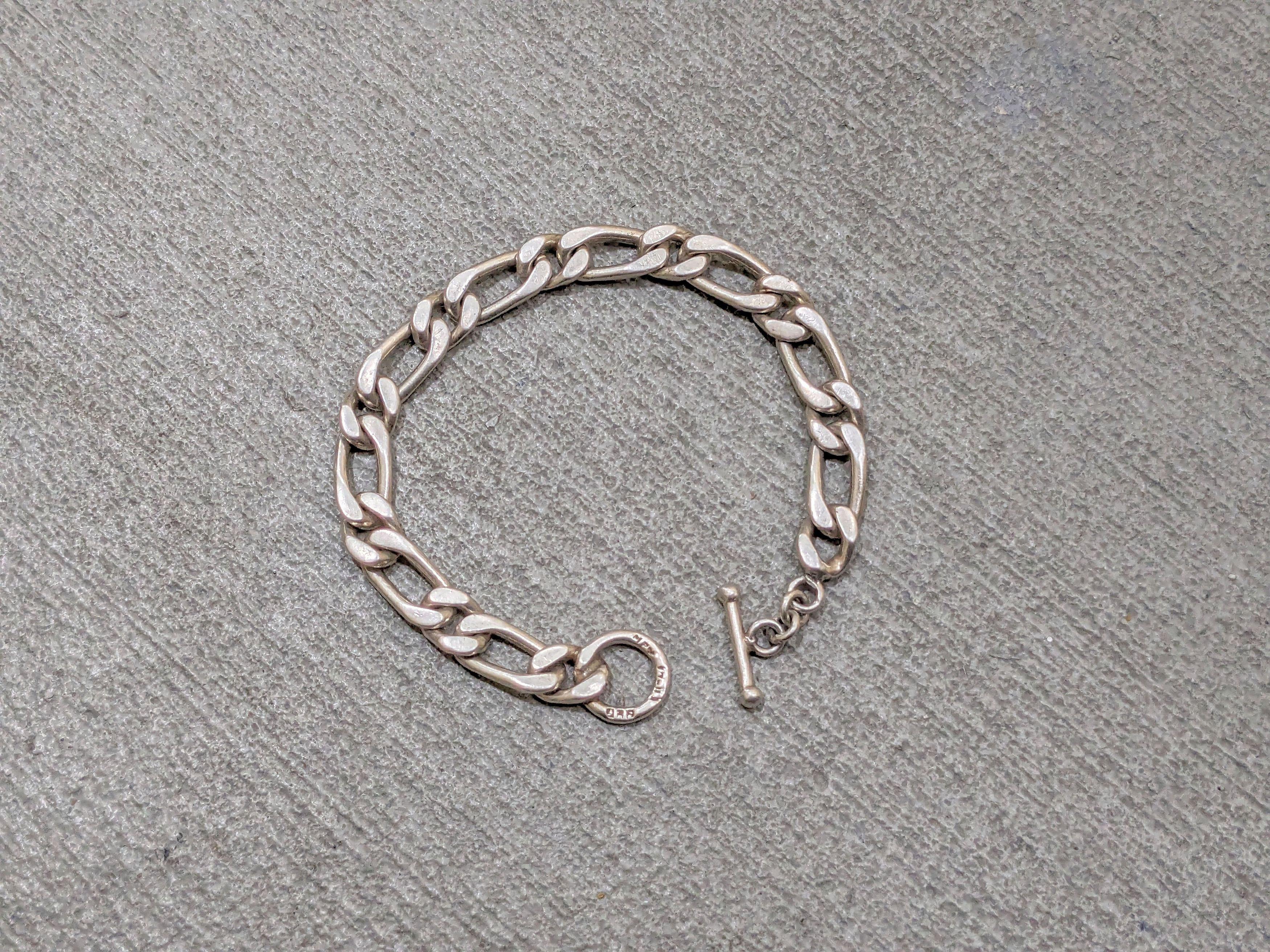 image of Jewelry x Vintage Sterling Silver Bracelet Figaro Link Chain Mexico, Men's
