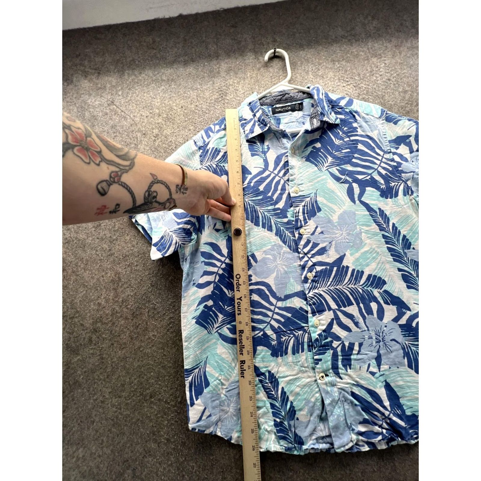Nautica Nautica Mens Small Blue Button Down Short Sleeve Hawaiian Floral Tropical Shirt Size US S / EU 44-46 / 1 - 3 Thumbnail