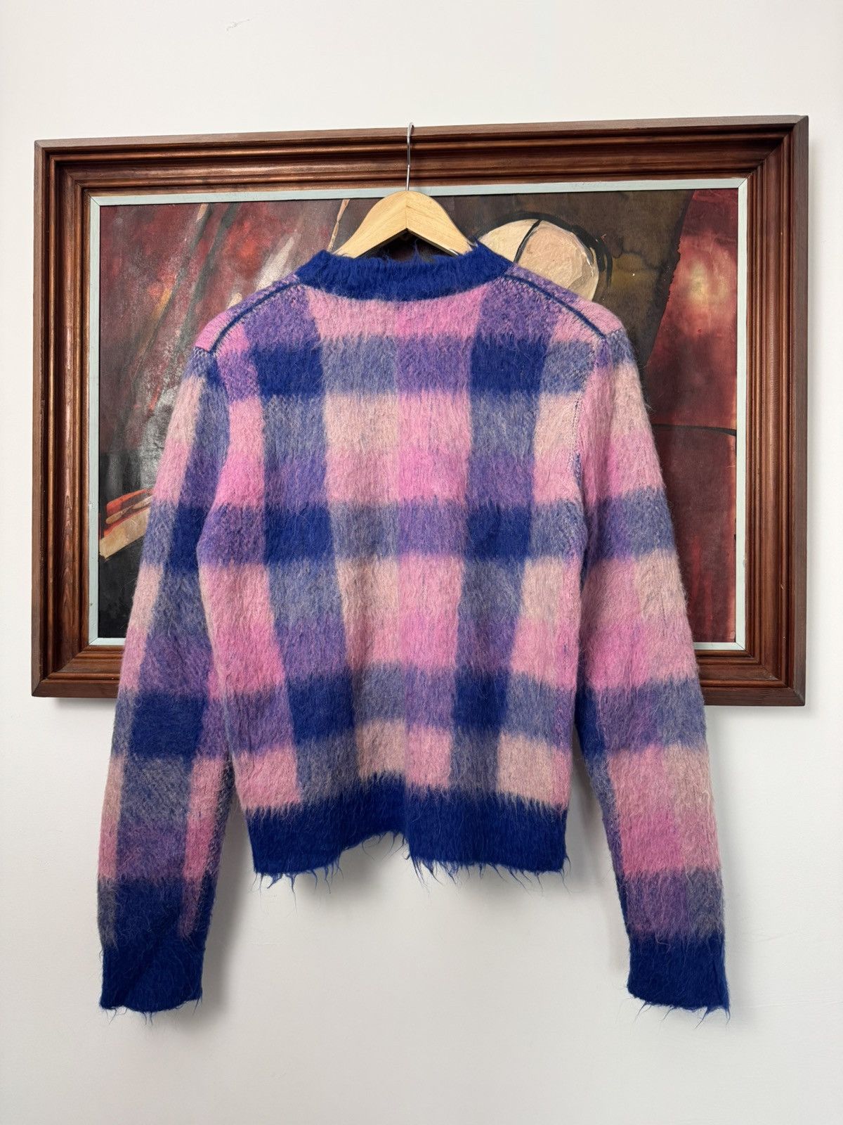 Acne Studios Acne Studios Plaid Fuzzy Distressed Sweater Knit Pink Blue Size S / US 4 / IT 40 - 2 Thumbnail