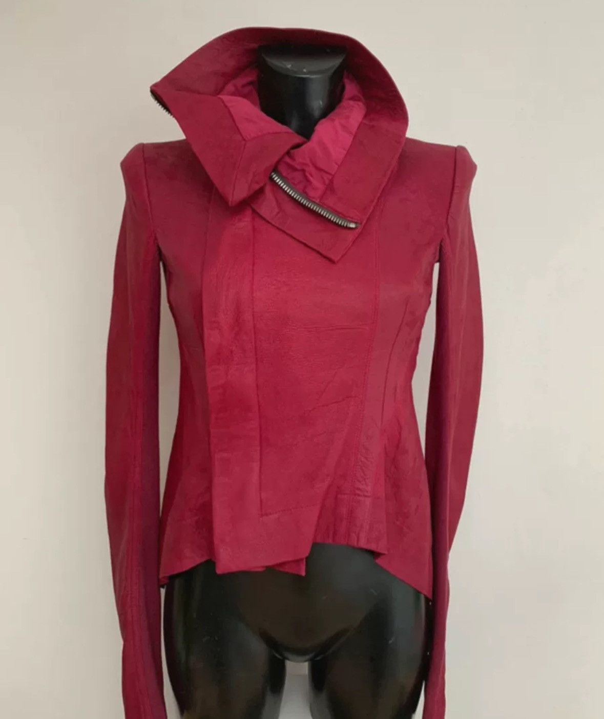 Rick Owens Rick Owens Burgundy Red Sheepskin Tail Motorcycle Jacket Size US XS / EU 42 / 0 - 4 Thumbnail