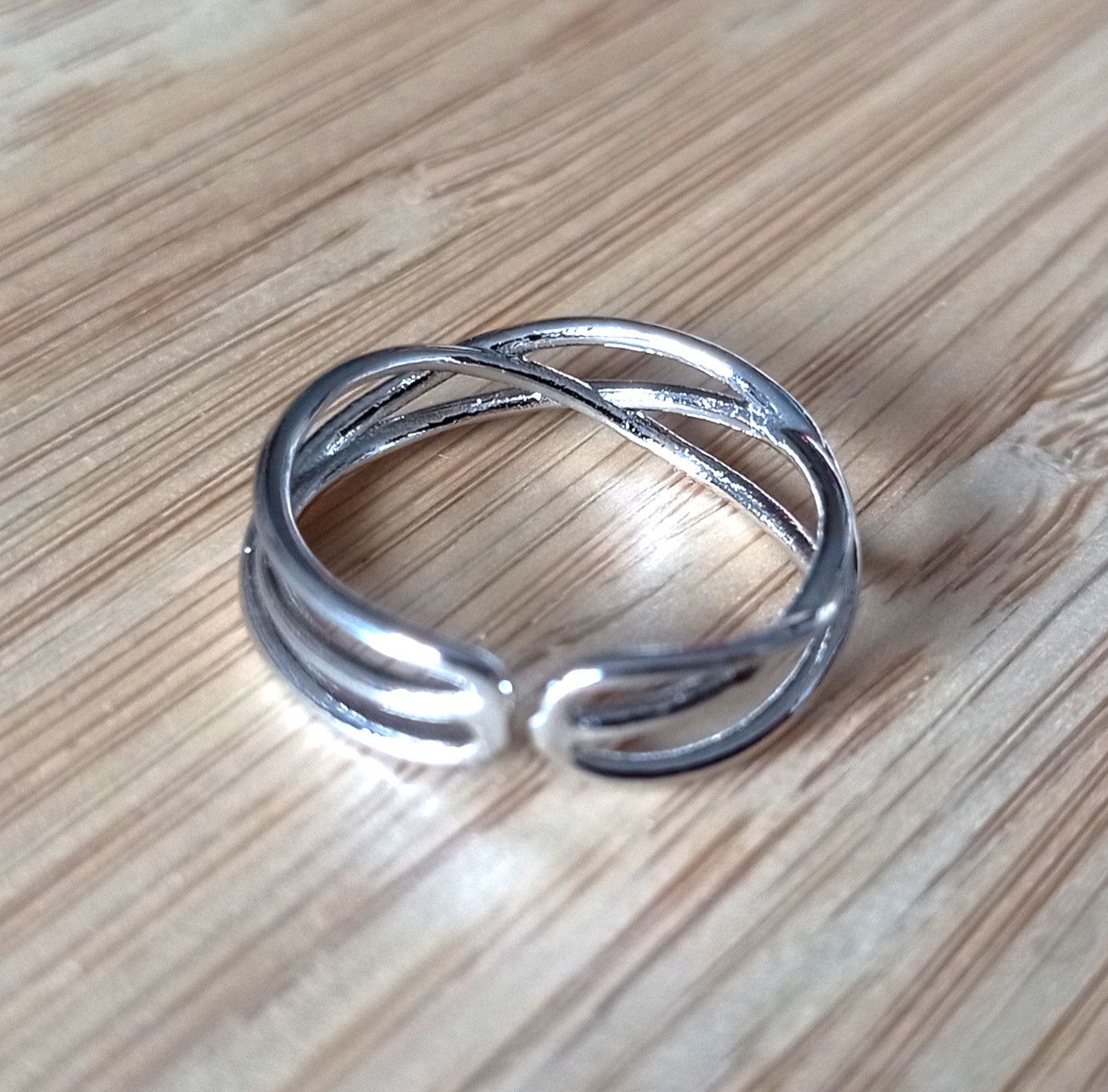 Designer × Vintage Punk Goth Shine Asymmetric Stripes Cross Silver Ring Unique Size ONE SIZE - 4 Thumbnail