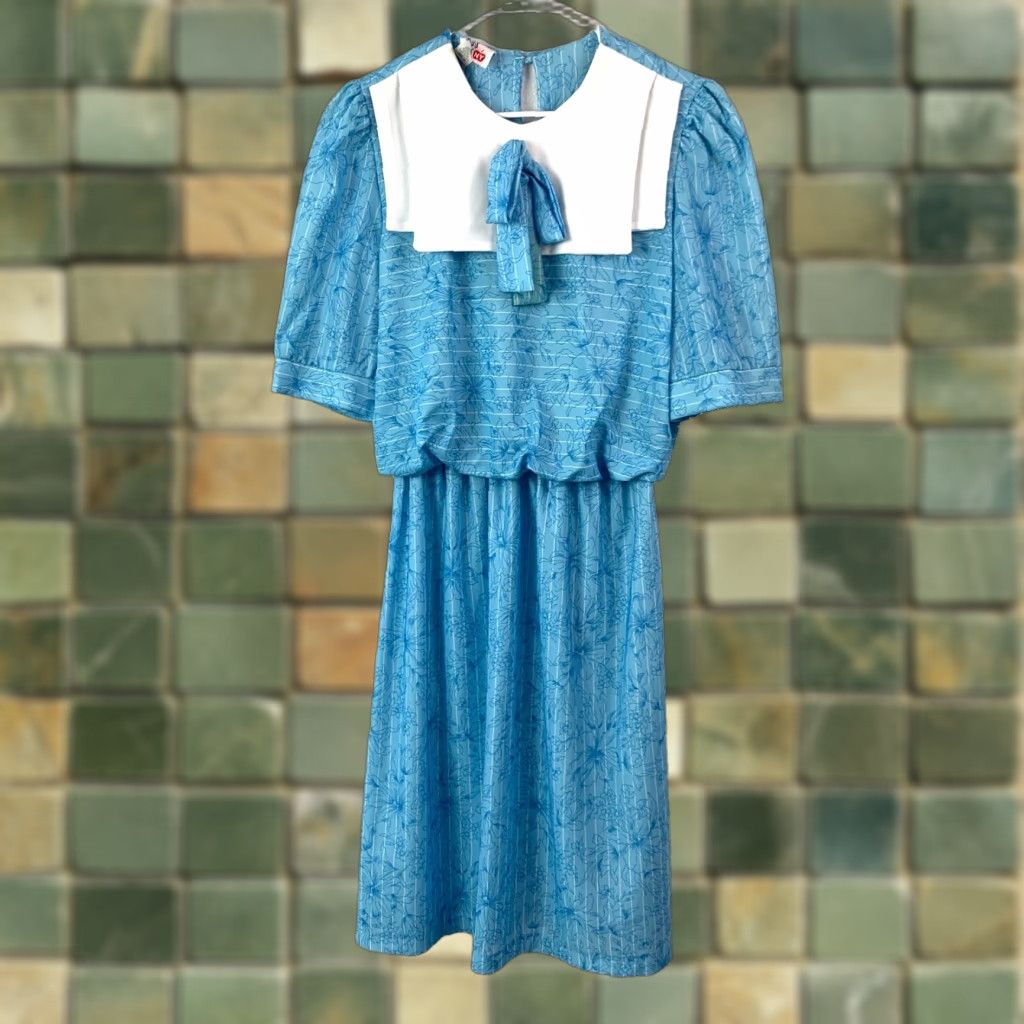 Vintage VINTAGE KR of NY Blue White Modest Secretary Blouson Dress Size 16 Size XXL / US 16-18 / IT 52-54 - 1 Thumbnail