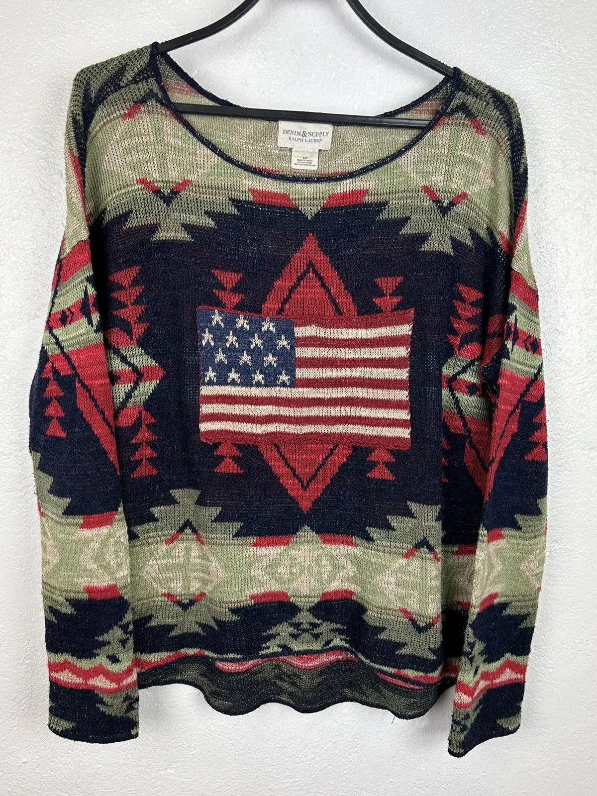 Polo Ralph Lauren Vintage Ralph Lauren Aztec American Flag USA Knit Sweater Size S / US 4 / IT 40 - 1 Thumbnail