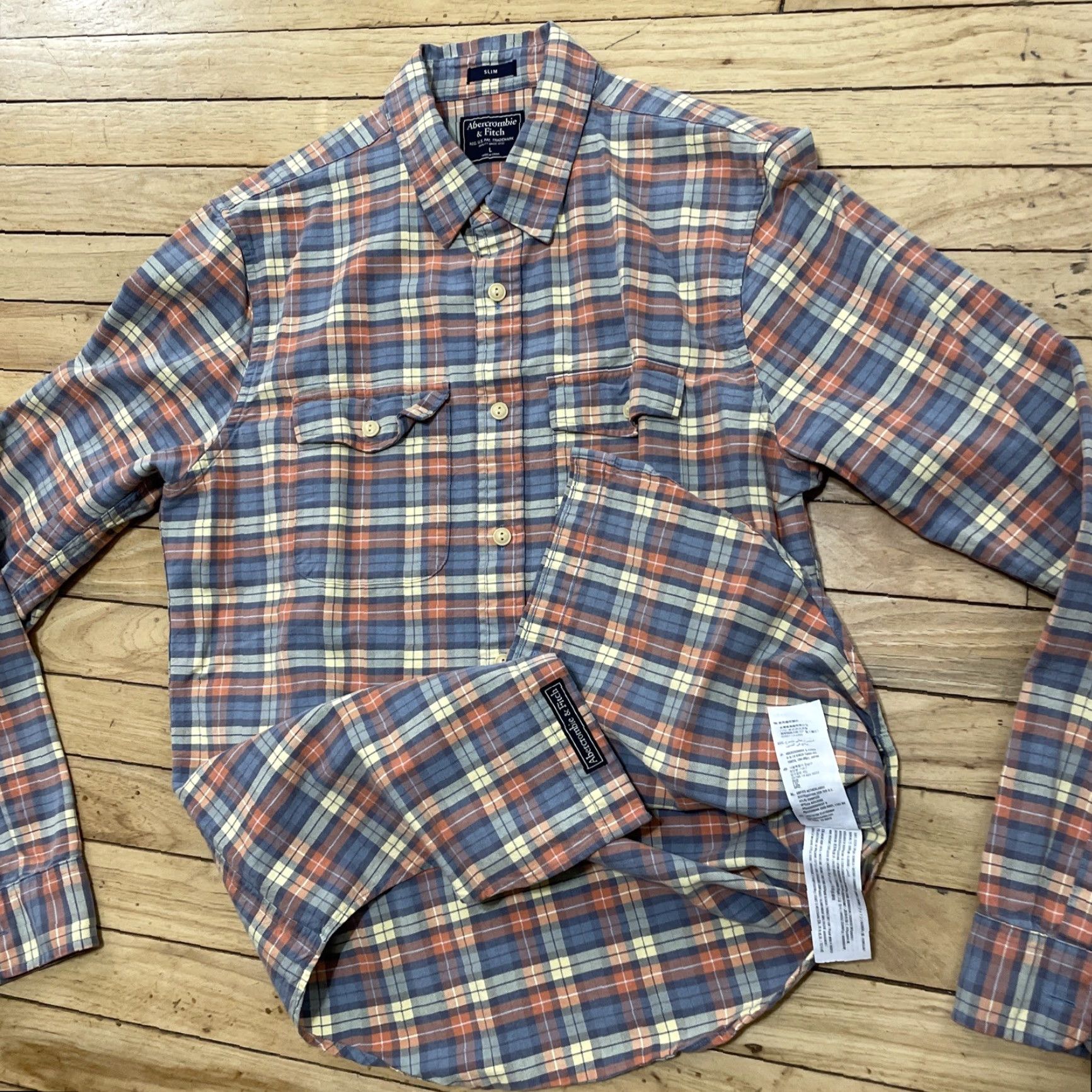 Abercrombie & Fitch VTG Abercrombie & Fitch Shirt Men L Slim Orange Blue Plaid Flannel Grunge Y2k 00s US Vintage Grunge Casual Button-Up Shirt Size US L / EU 52-54 / 3 - 6 Thumbnail