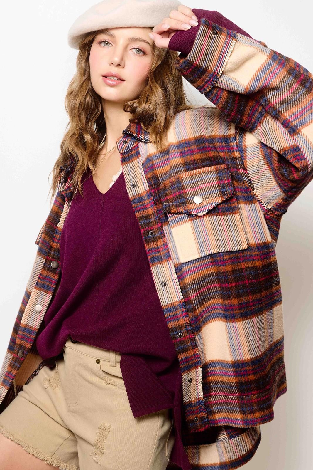 La Milano Loose Fit Plaid Button Down Shacket with Pockets Size S / US 4 / IT 40 - 6 Thumbnail