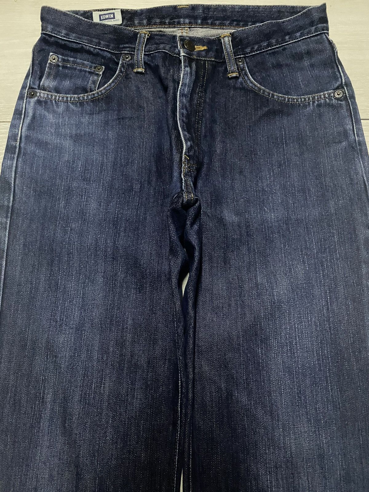 Japanese Brand Vintage Edwin 404 International Basic Blue Wash Loose Jeans Size US 30 / EU 46 - 3 Thumbnail