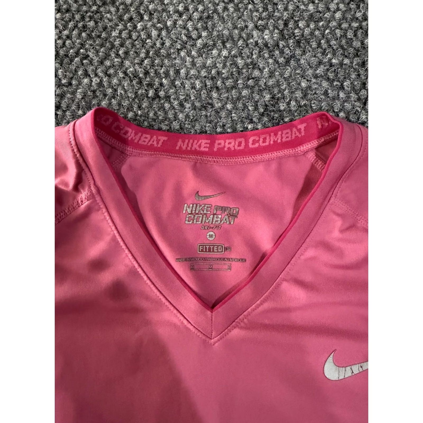 Nike Nike Pro Combat Shirt Womens M Pink Dri-FIT Long Sleeve Training Raglan V-Neck Slim Shirt Size M / US 6-8 / IT 42-44 - 4 Thumbnail