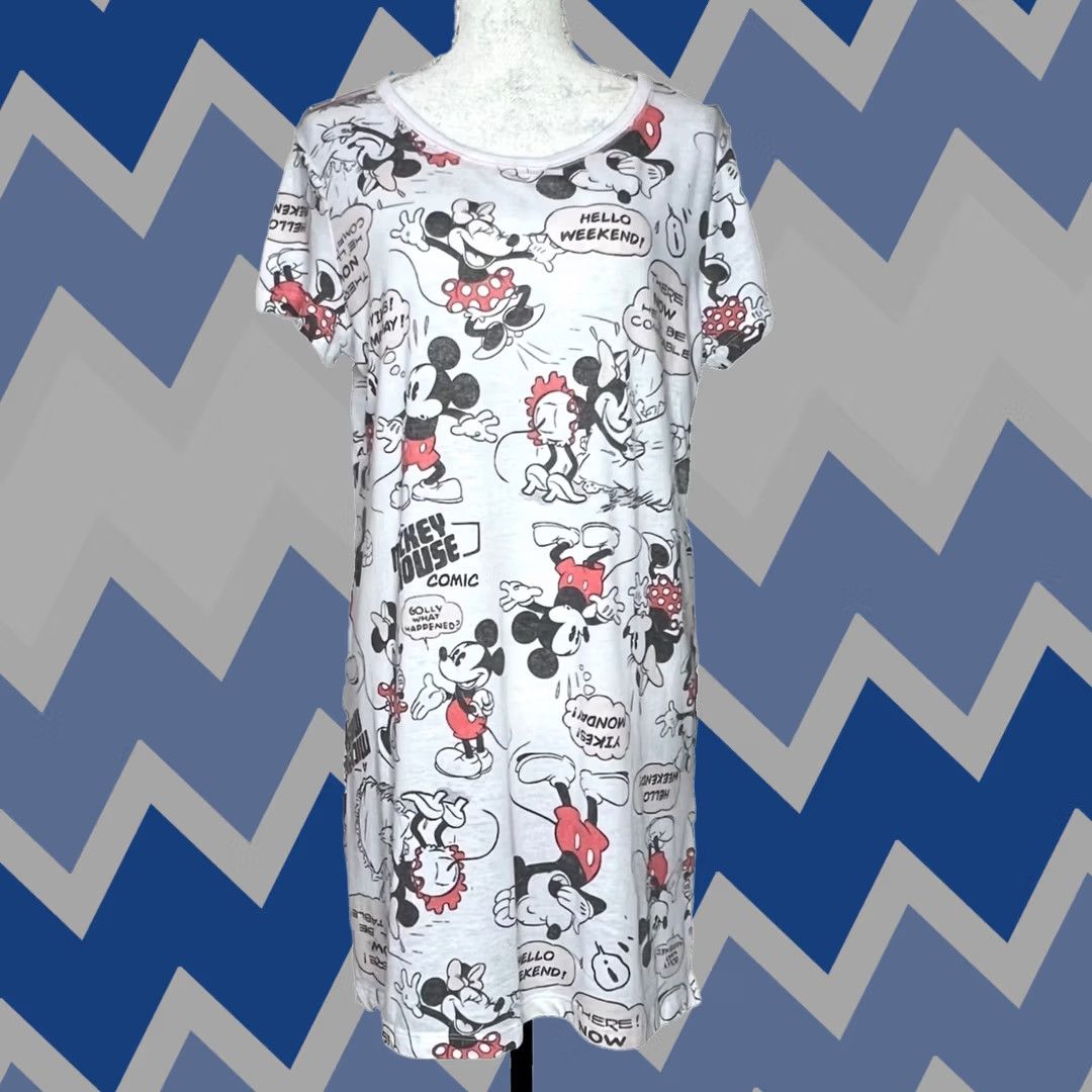 Disney Disney Sleep Shirt Womens S-M Mickey Minnie Mouse Hello Weekend Sleepwear Gray Cotton Polyester Knit Crew Neck Short Sleeve Pullover Lounge Shirt Size S / US 4 / IT 40 - 1 Thumbnail