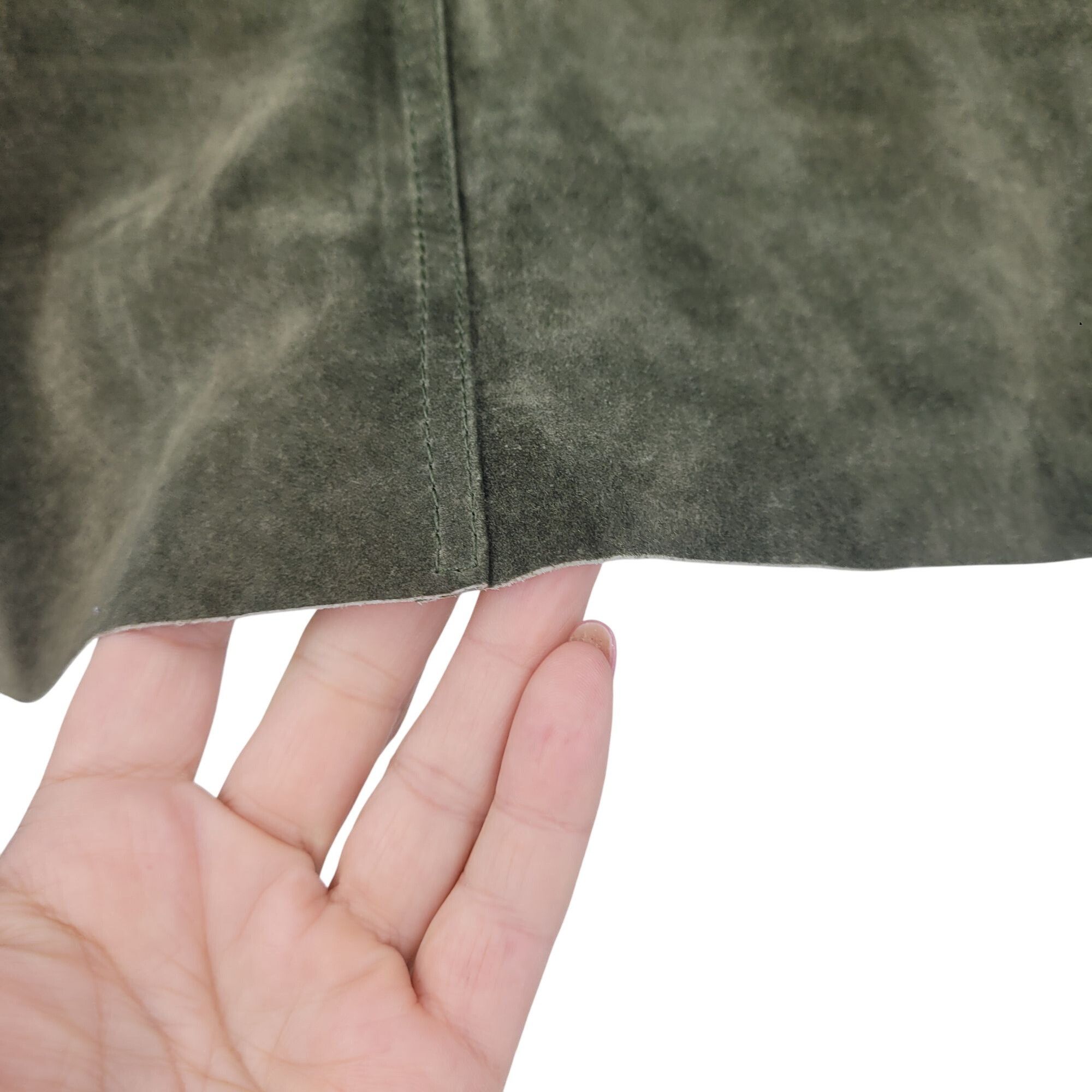 Vintage Vtg Olive Forest Green Suede Leather A-line Mini Skirt Women Size 32" / US 10 / IT 46 - 9 Thumbnail