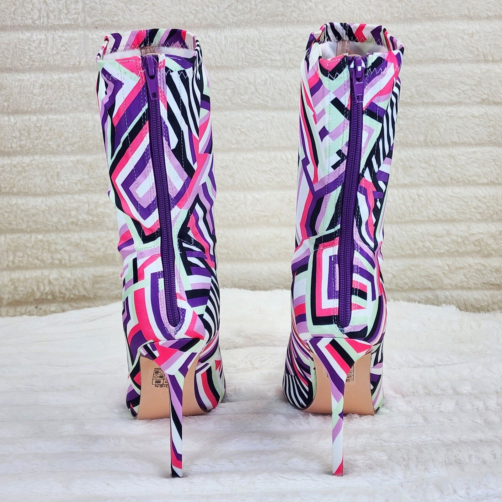 Other Odin Crazy Wild Color Pattern High Heel Stretch Fabric Ankle Size US 8.5 / IT 38.5 - 5 Thumbnail