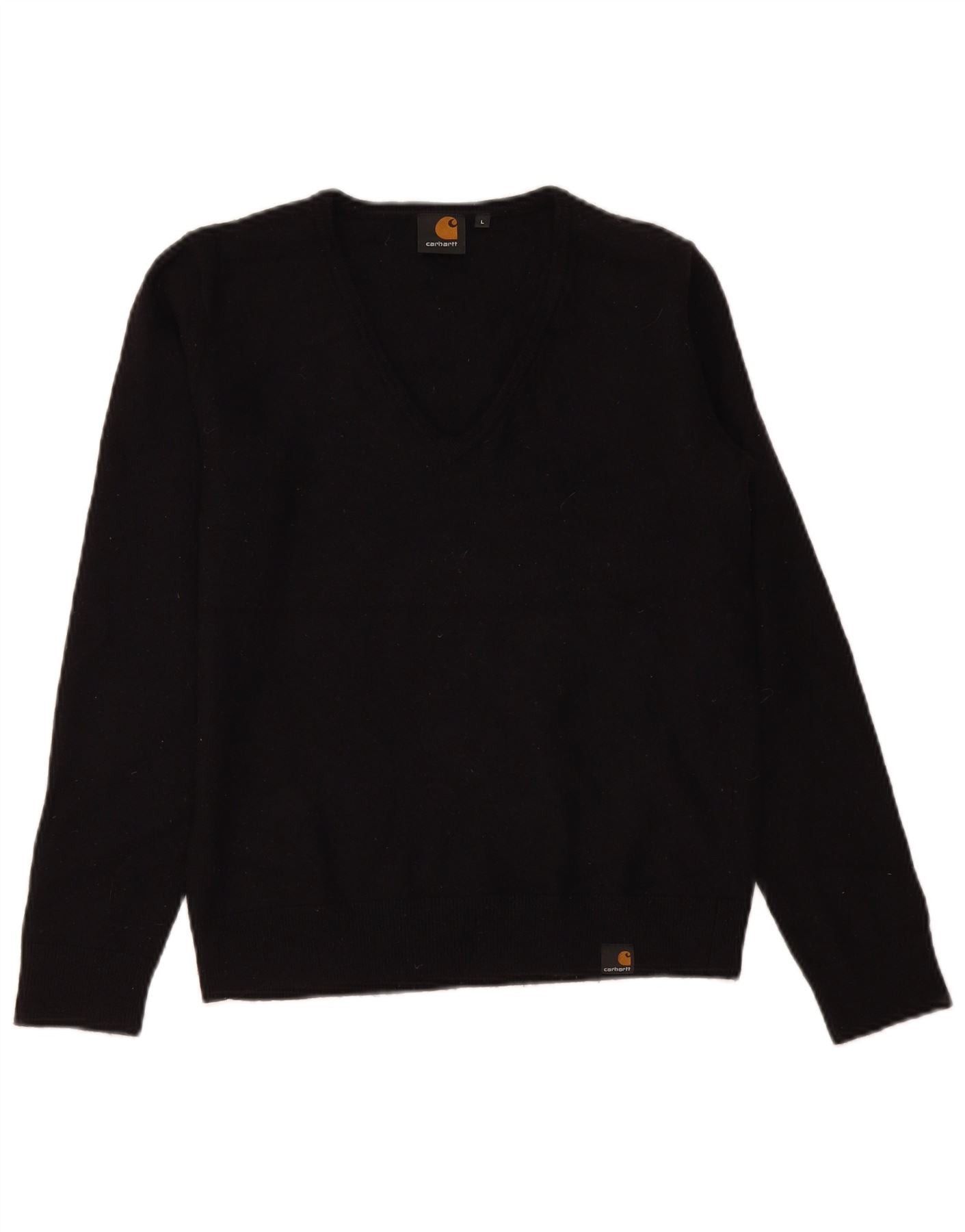 Carhartt Womens V-Neck Jumper Sweater UK 14 Large Black Merino Wool Size S / US 4 / IT 40 - 1 Thumbnail
