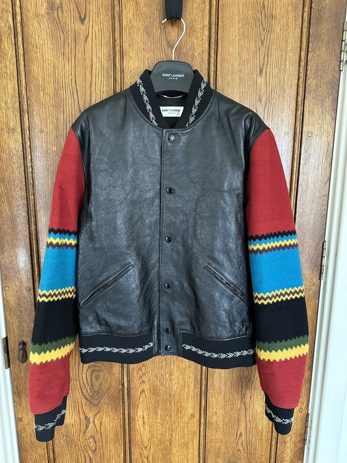 Saint Laurent Paris Saint Laurent leather teddy jacket 50 blue red black Size US M / EU 48-50 / 2 - 3 Thumbnail