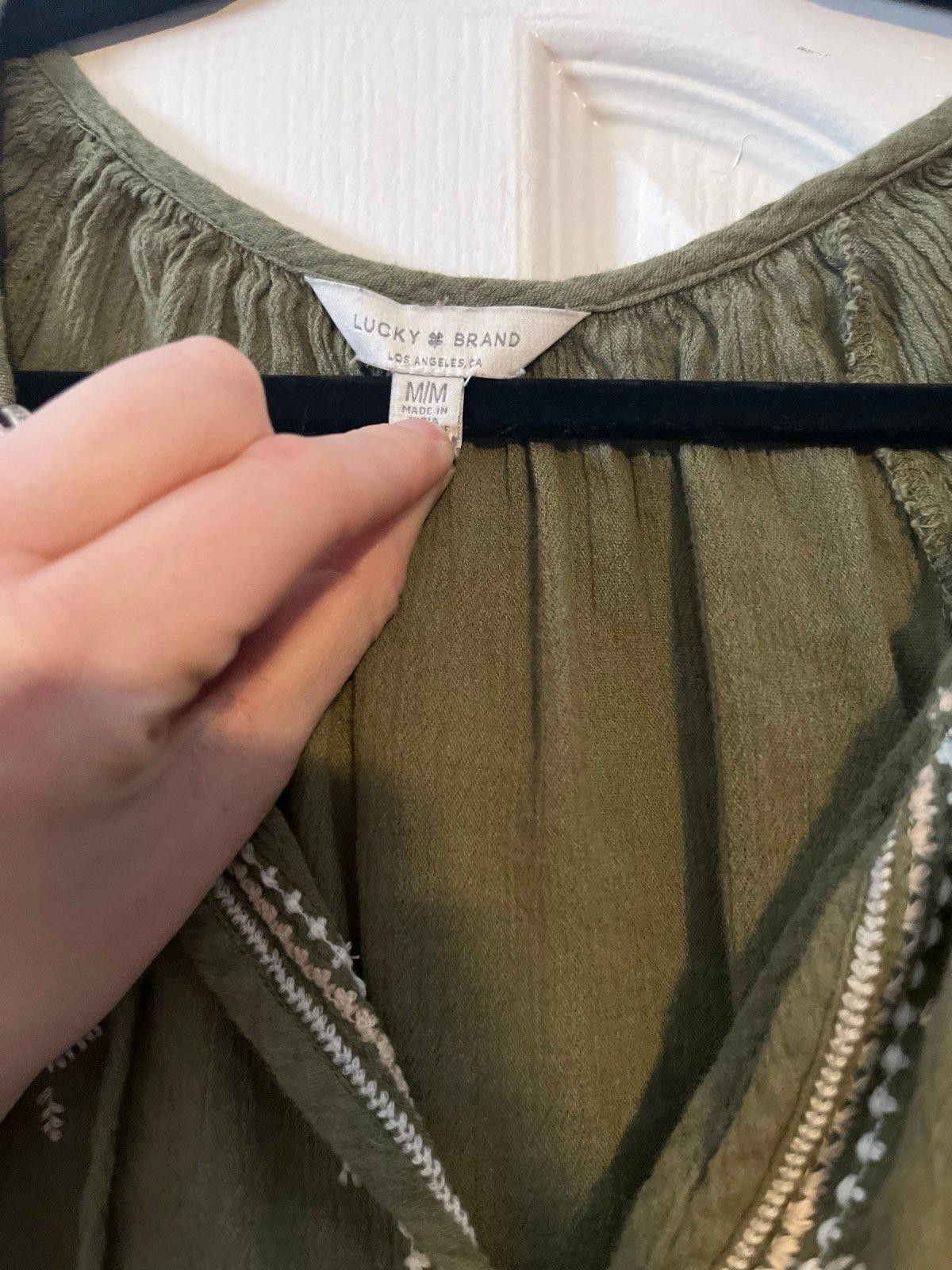 Lucky Brand Lucky Brand Olive Green Embroidered Blouse Size M / US 6-8 / IT 42-44 - 2 Thumbnail