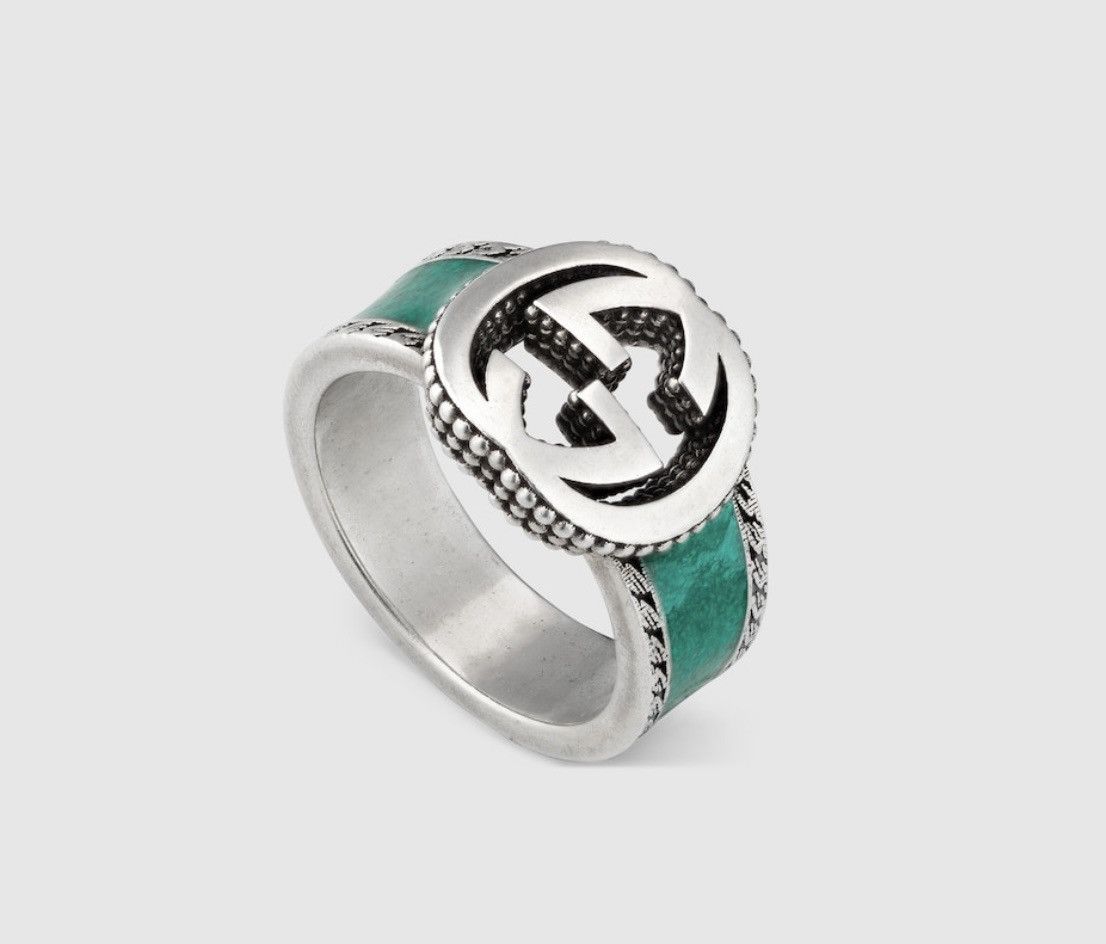Gucci Gucci Interlocking G Turquoise Enamel Ring 14mm AG925 Size ONE SIZE - 1 Thumbnail