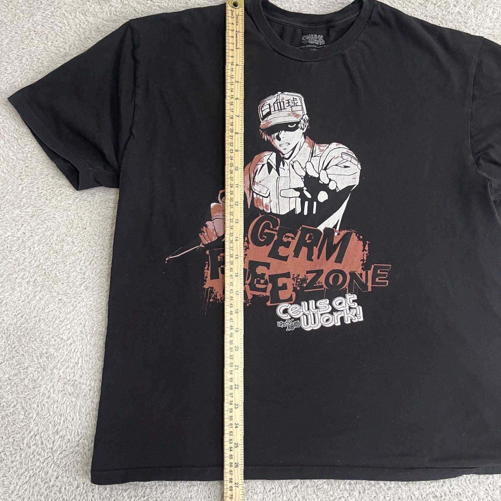 Vintage Cells At Work Anime T-Shirt Mens XL Black Germ Free Zone Japanese Y2K Emo Goth Size US XL / EU 56 / 4 - 5 Thumbnail