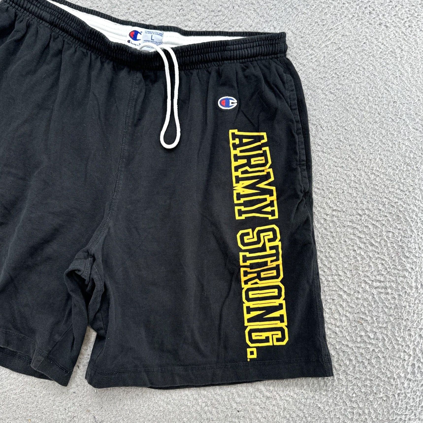 Champion VINTAGE Champion Army Strong Elastic Waist Drawstring Shorts Mens Size Large Black Cotton Woven Outdoor Retro Army Theme All Seasons Distinctive 90s? Size US 33 - 2 Thumbnail