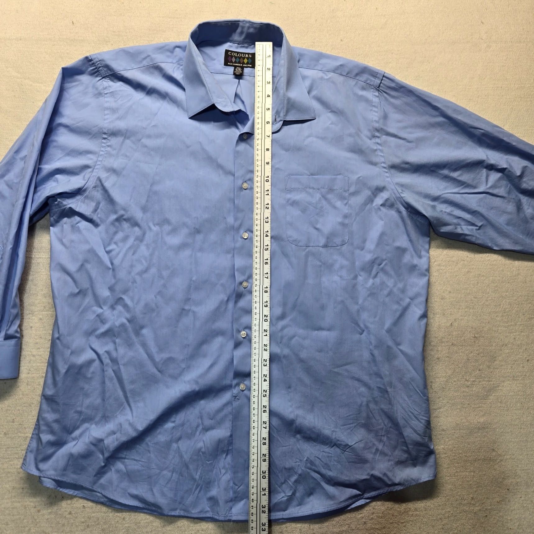 Alexander Julian Alexander Julian Dress Shirt Mens 2XL Solid Blue Casual Formal Business Shirt 18 18.5 34/35 Size 48R - 6 Thumbnail