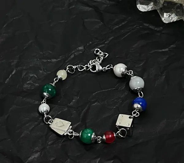 Jewelry Multicolor Beaded Silver Charm Bracelet, Gambling Dice Style Size ONE SIZE - 4 Thumbnail