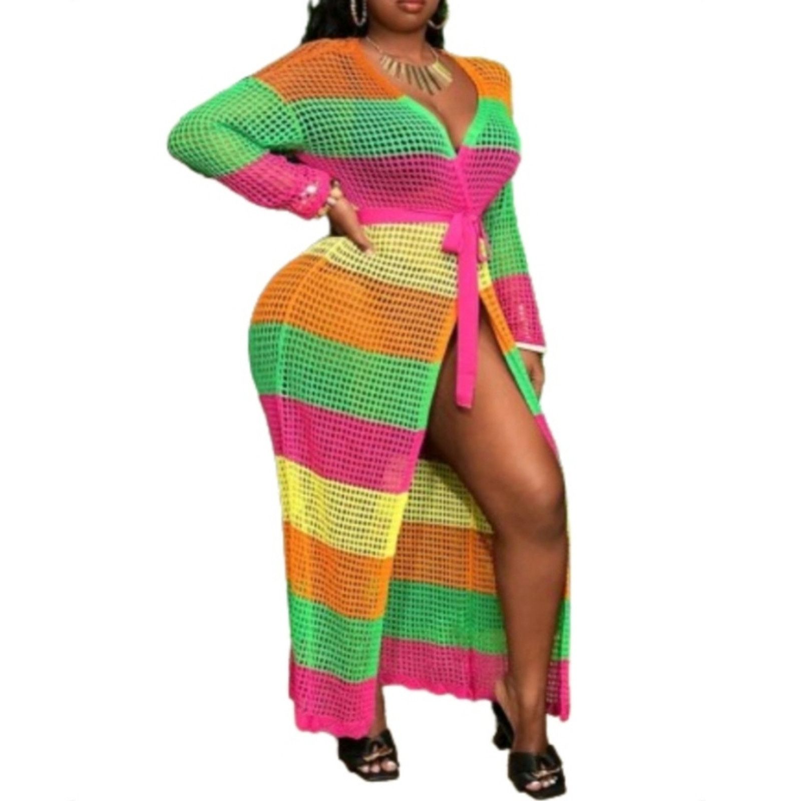 Shein VIBRANT ☆ CROCHET STYLE ☆ SQUARE KNIT DUSTER ☆ 6x ☆ NWT Size 4XL / US 24-26 - 2 Thumbnail