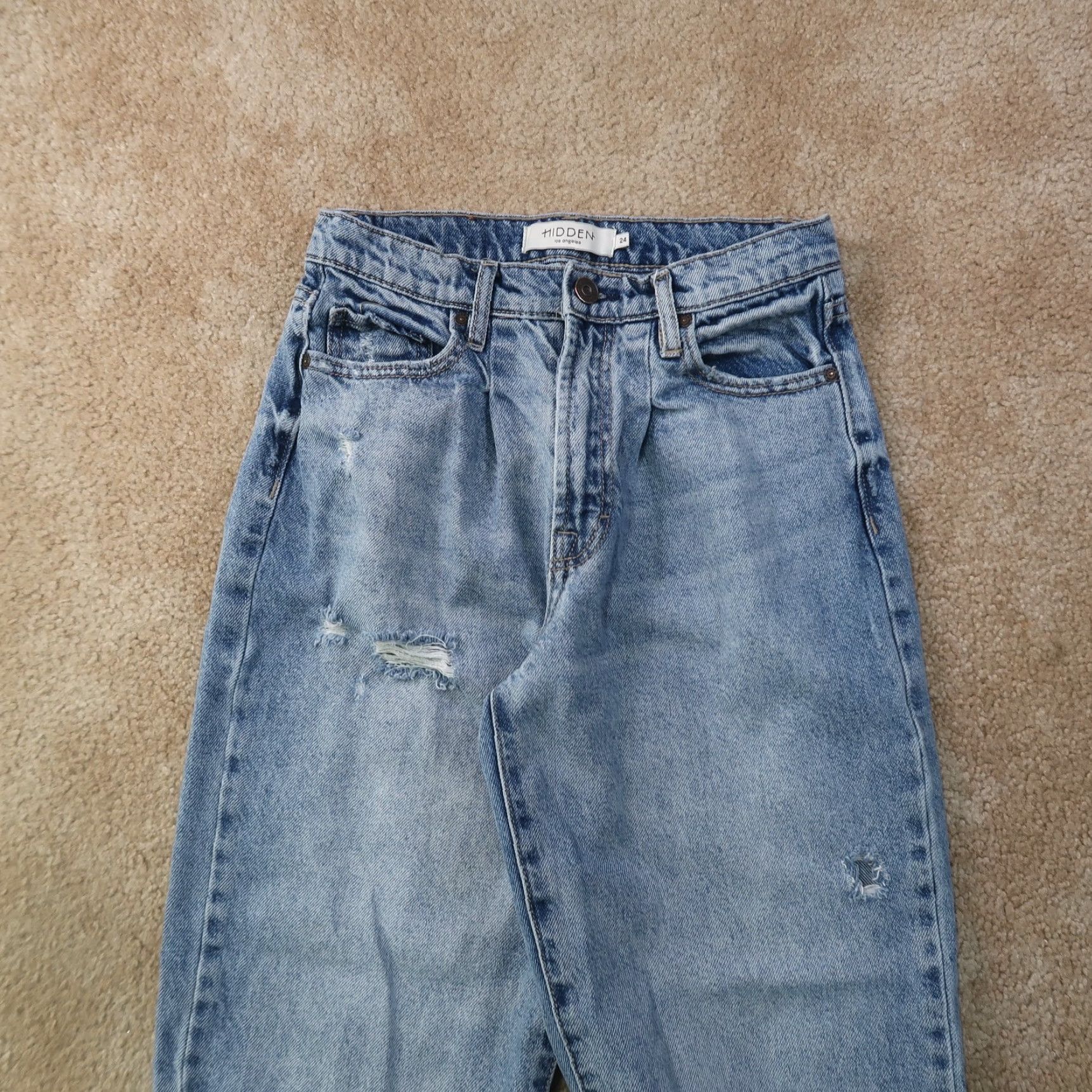 Vintage Hidden Jeans Women 24 Blue Denim Wide Leg High Rise 5-Pocket Logo rips Button Zip Vintage No Size 42" / US 20 - 3 Thumbnail
