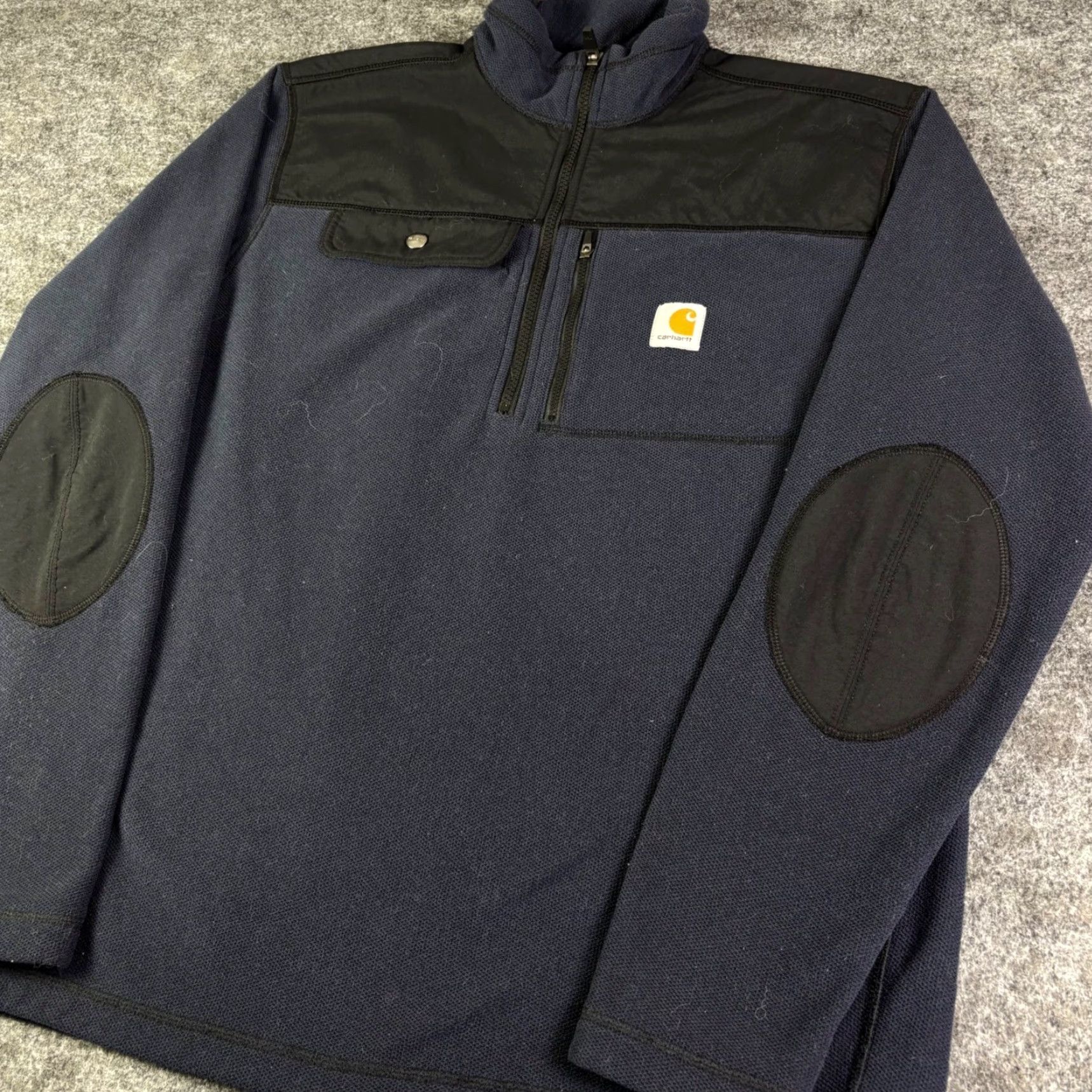 Carhartt Carhartt Mens Relaxed Fit Quarter Zip Pullover Sweater Navy Blue Medium Mock Size US M / EU 48-50 / 2 - 6 Thumbnail
