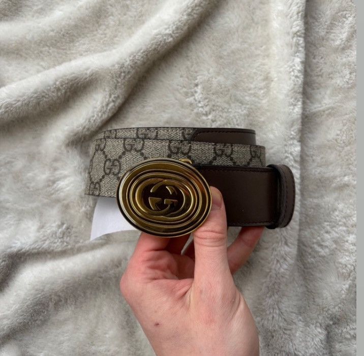 Gucci Gucci Gold/Beige GG Oval Belt Size 34 - 1 Thumbnail