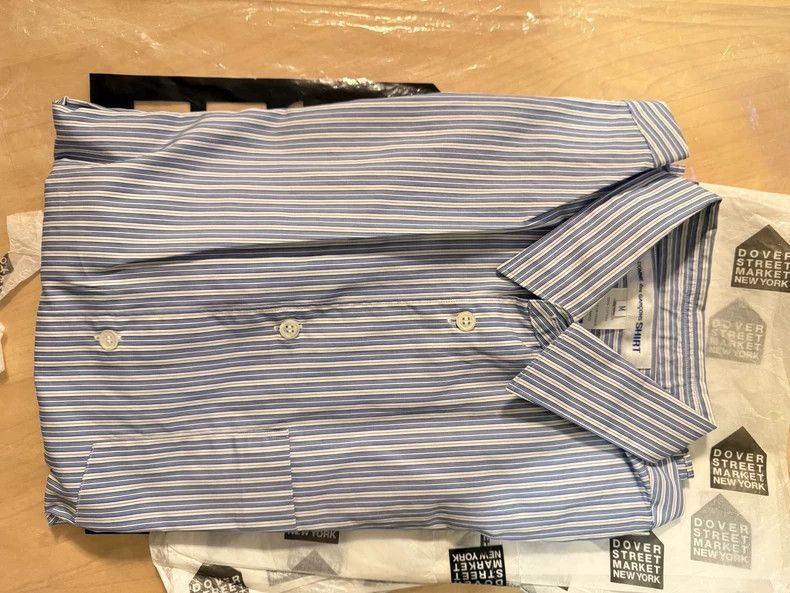 Comme Des Garcons Blue striped short sleeve shirt 100% co