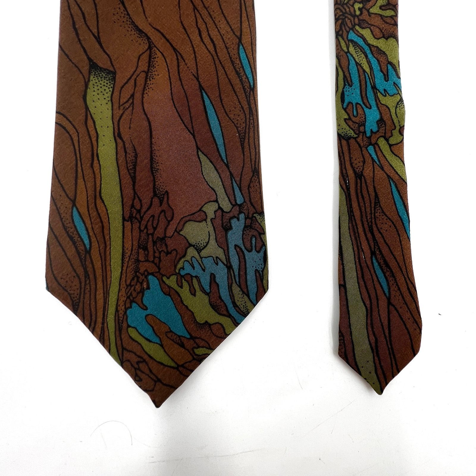 Bill Blass × Vintage Bill Blass Silk Tie Abstract Natural Floral Motif Brown Size ONE SIZE - 6 Thumbnail