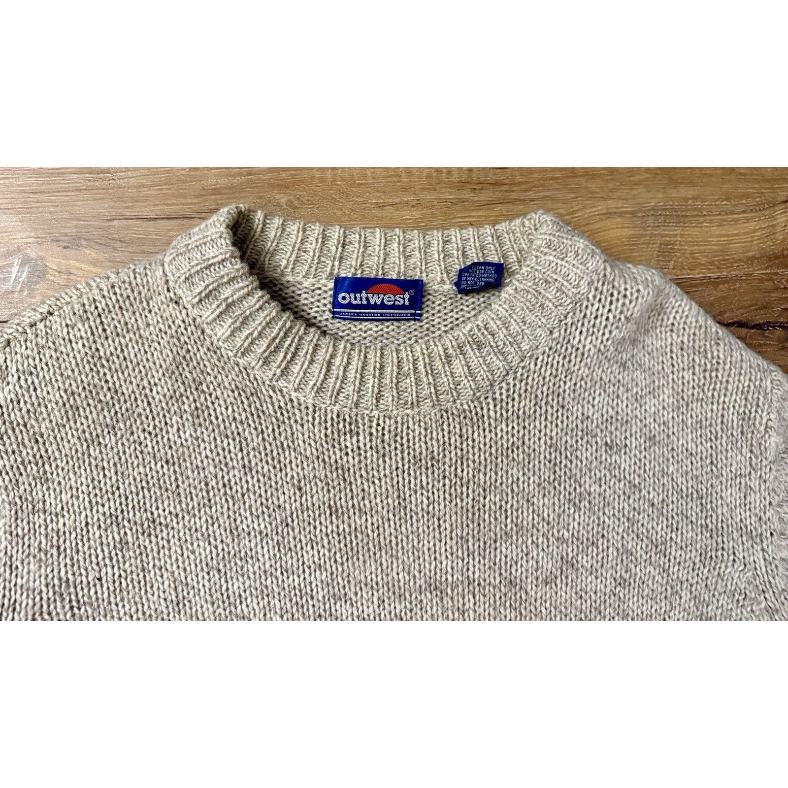 Other Vintage Out west | Women Wool Blend Tan Crew Grandpa Sweater Size L / US 10 / IT 46 - 7 Thumbnail