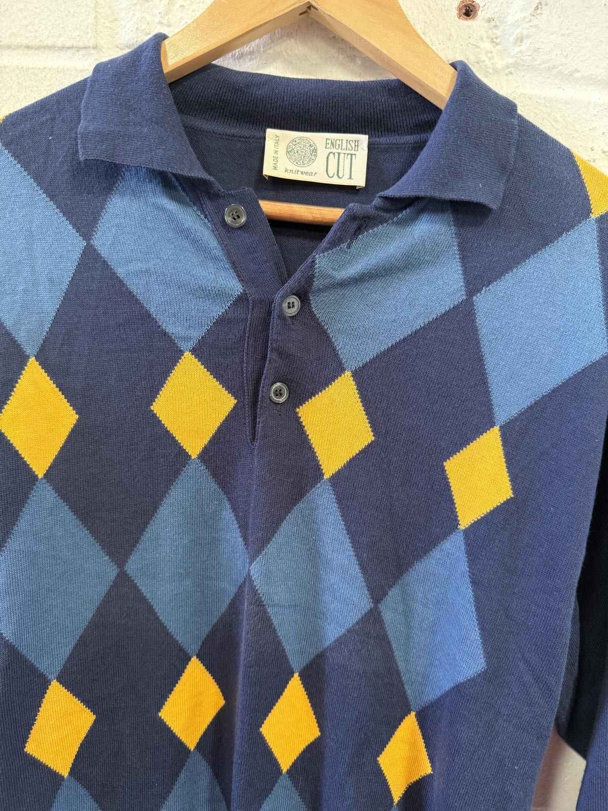 Unknown London P-678 Vintage Argyle Pattern Long Sleeve Polo Shirt Size US M / EU 48-50 / 2 - 4 Thumbnail