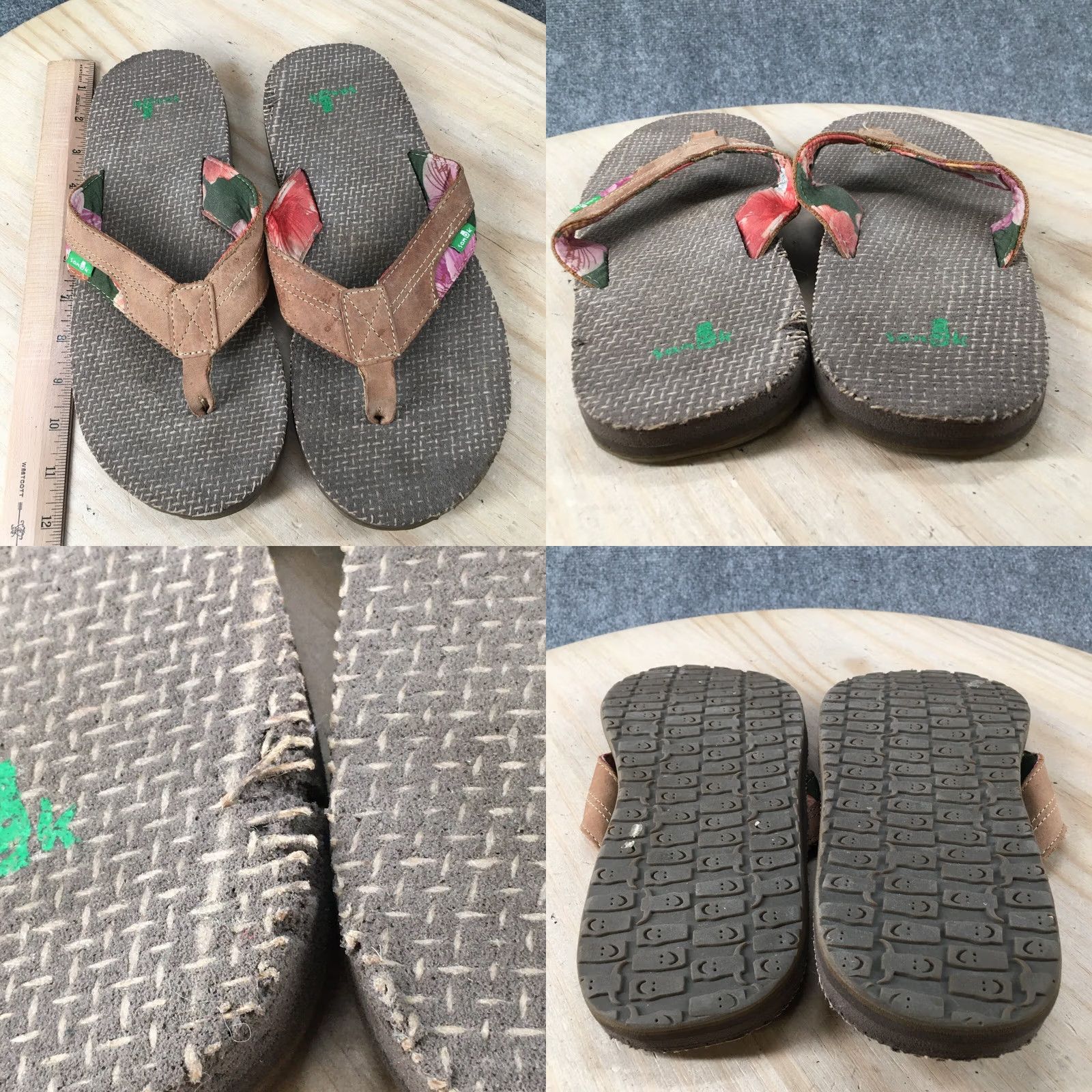 Sanuk Sanuk Sandals Womens 11 Casual Flip Flop Flats Comfort Brown Leather Slip On Size US 11 / IT 41 - 8 Thumbnail