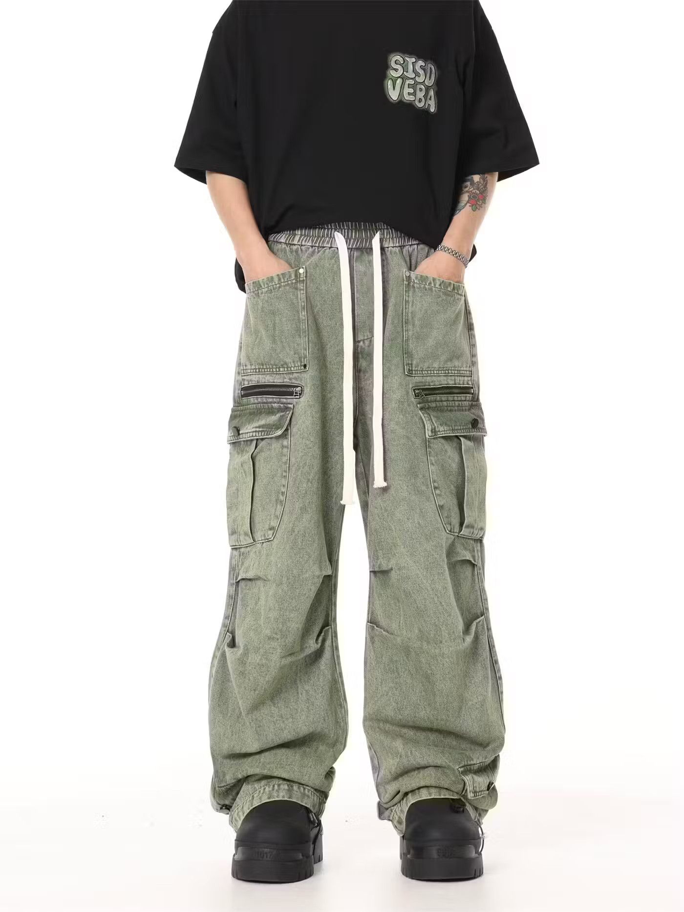 Image of Vintage Y2K Hiphop Cargo Baggy Pants in Faded Green, Men's (Size 30)