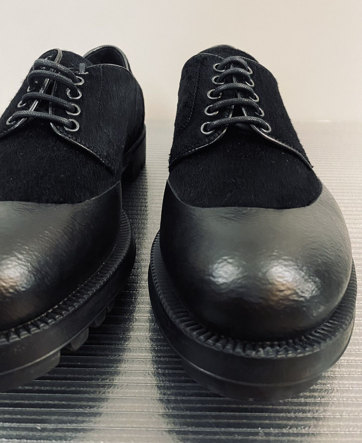 Prada Prada 🇮🇹 Nero NZ Brushed Pony Hair Rubber Dip Toe Derby 9 NEW Size US 8 / EU 41 - 11 Thumbnail