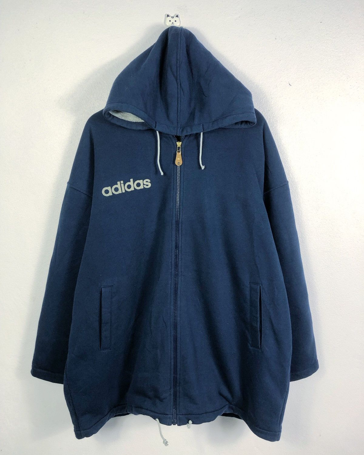 image of Vintage Adidas x Descente Spellout Hoodie Zipper Jacket in Blue, Men's (Size Large)