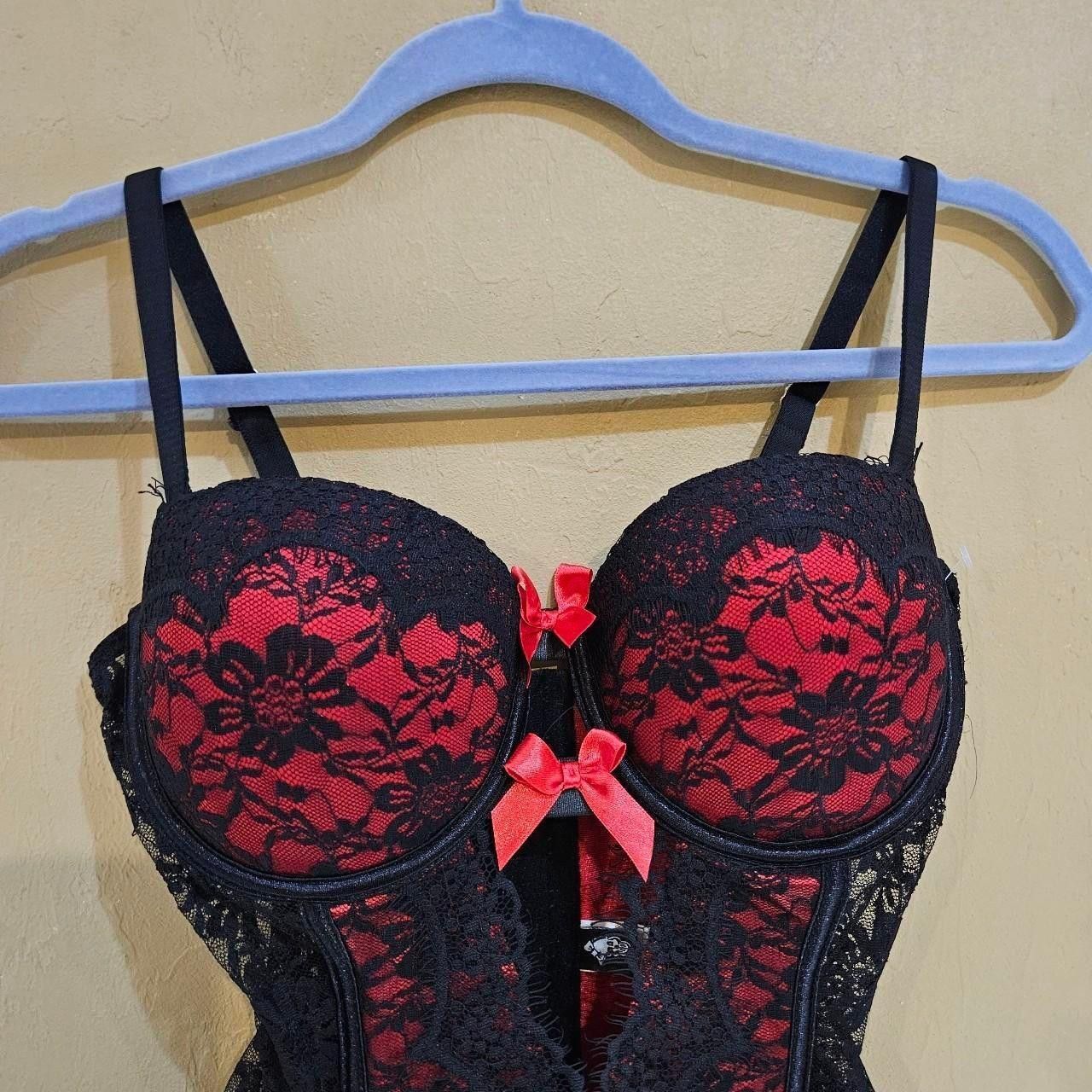 Vintage y2k goth dark fairy morbid threads red black lace corset Size L / US 10 / IT 46 - 2 Thumbnail