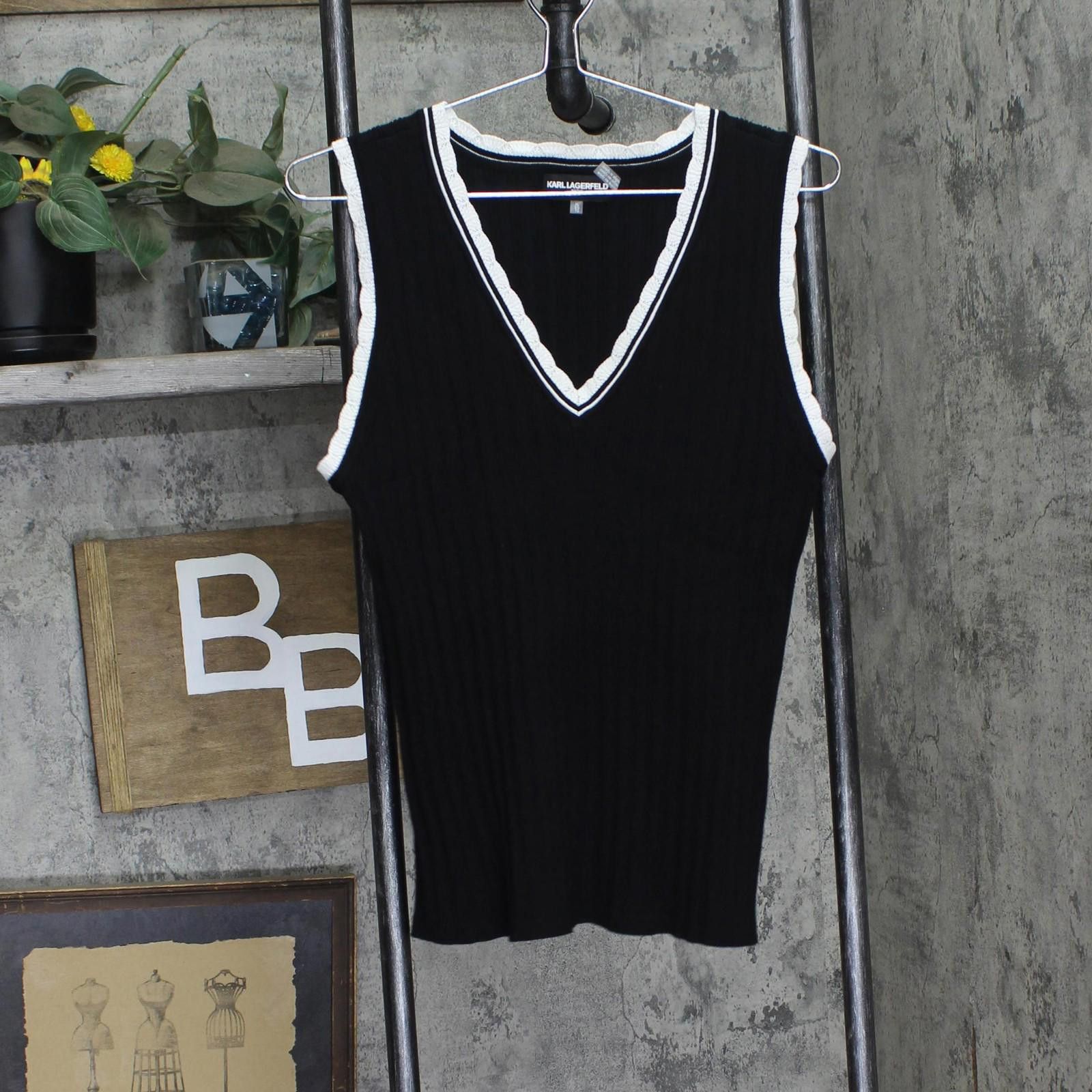 Karl Lagerfeld New Karl Lagerfeld Paris Womens Tank Top Black Soft White Xl Size XL / US 12-14 / IT 48-50 - 1 Thumbnail