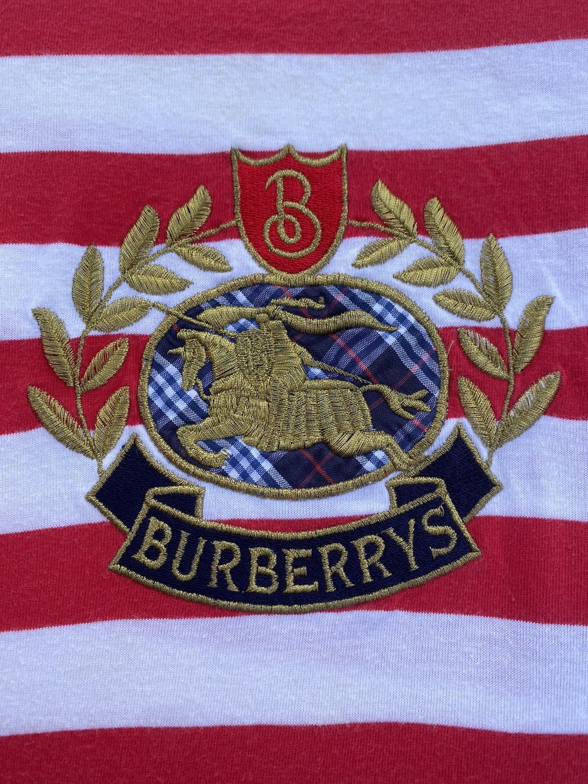Burberry Rare Vintage Burberry Spellout Biglogo Stripes Tshirt Size US M / EU 48-50 / 2 - 11 Thumbnail